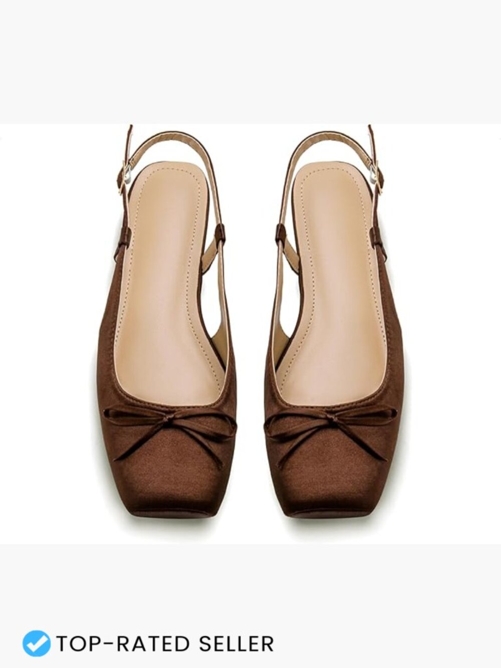 Satin Ballet Flats Slingback Square Toe Bow Dressy Flat Shoes with Ankle Buckles